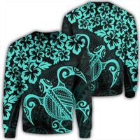Hawaiian Map Turtle Hibiscus Kanaka Polynesian Sweatshirt - Turquoise - AH Unisex Black - Polynesian Pride