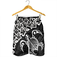 Hawaiian Map Turtle Hibiscus Kanaka Polynesian Men's Shorts - White - AH - Polynesian Pride