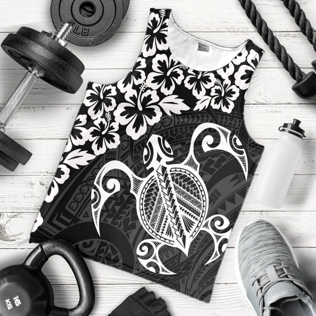 Hawaiian Map Turtle Hibiscus Kanaka Polynesian Tank Top - White - AH - Polynesian Pride