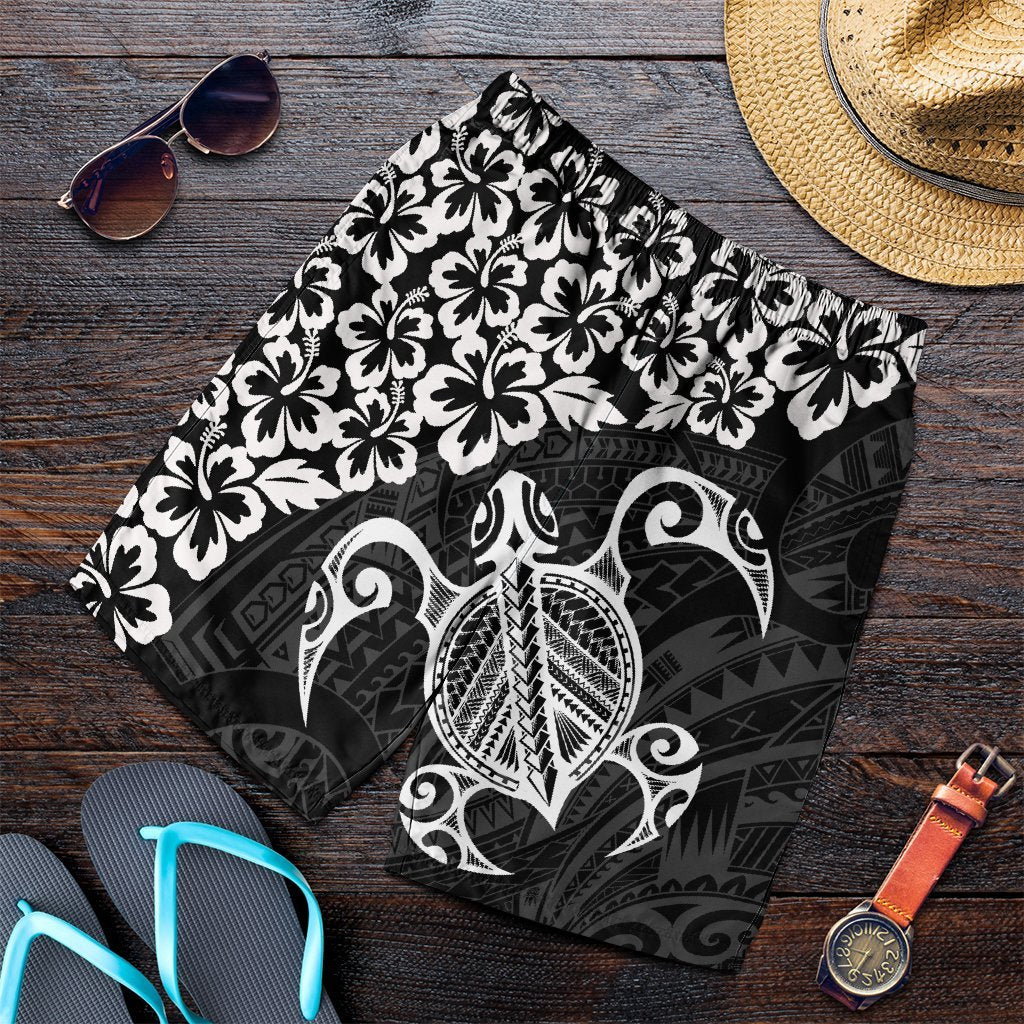 Hawaiian Map Turtle Hibiscus Kanaka Polynesian Men's Shorts - White - AH Art - Polynesian Pride