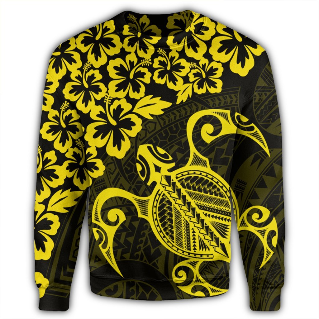 Hawaiian Map Turtle Hibiscus Kanaka Polynesian Sweatshirt - Yellow - AH - Polynesian Pride
