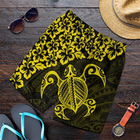 Hawaiian Map Turtle Hibiscus Kanaka Polynesian Men's Shorts - Yellow - AH Art - Polynesian Pride