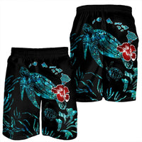 Hawaiian Map Turtle Hibiscus Ohana Honu Paua Shell Men's Shorts - AH - Polynesian Pride