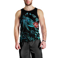 Hawaiian Map Turtle Hibiscus Ohana Honu Paua Shell Tank Top - AH Black - Polynesian Pride