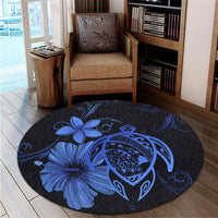 Hawaiian Map Turtle Hibiscus Plumeria Polynesian Round Carpet - Blue - AH - Polynesian Pride