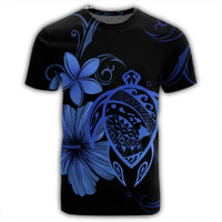 Hawaiian Map Turtle Hibiscus Plumeria Polynesian T Shirt Blue - Polynesian Pride