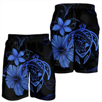 Hawaiian Map Turtle Hibiscus Plumeria Polynesian Men's Shorts - Blue - AH - Polynesian Pride