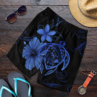 Hawaiian Map Turtle Hibiscus Plumeria Polynesian Men's Shorts - Blue - AH Art - Polynesian Pride