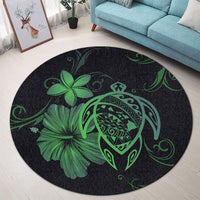 Hawaiian Map Turtle Hibiscus Plumeria Polynesian Round Carpet - Green - AH - Polynesian Pride