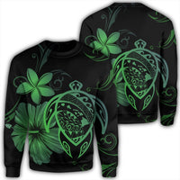 Hawaiian Map Turtle Hibiscus Plumeria Polynesian Sweatshirt - Green - AH Unisex Black - Polynesian Pride
