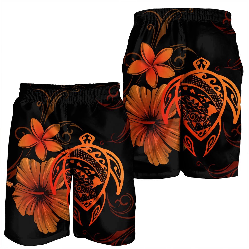 Hawaiian Map Turtle Hibiscus Plumeria Polynesian Men's Shorts - Orange - AH - Polynesian Pride