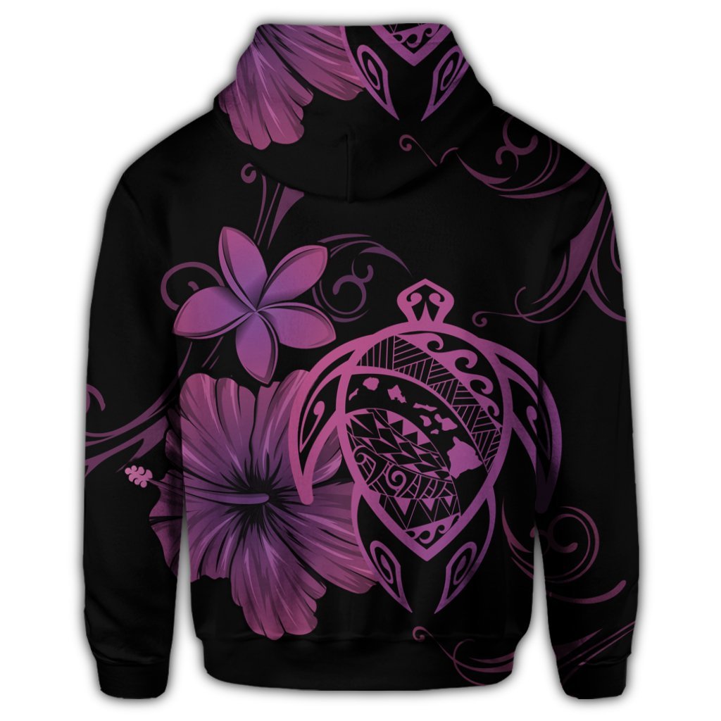 Hawaiian Map Turtle Hibiscus Plumeria Polynesian Hoodie Pink - Polynesian Pride