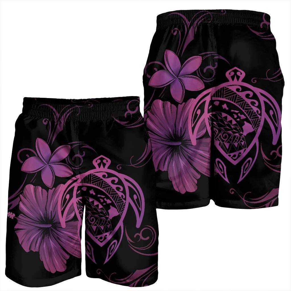 Hawaiian Map Turtle Hibiscus Plumeria Polynesian Men's Shorts - Pink - AH - Polynesian Pride