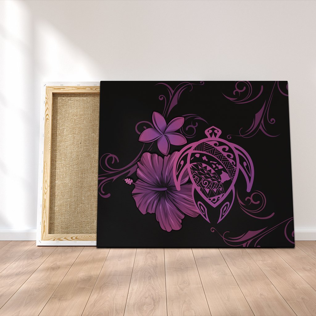 Hawaiian Map Turtle Hibiscus Plumeria Polynesian Canvas - Pink - AH Canvas Poly-cotton - Polynesian Pride