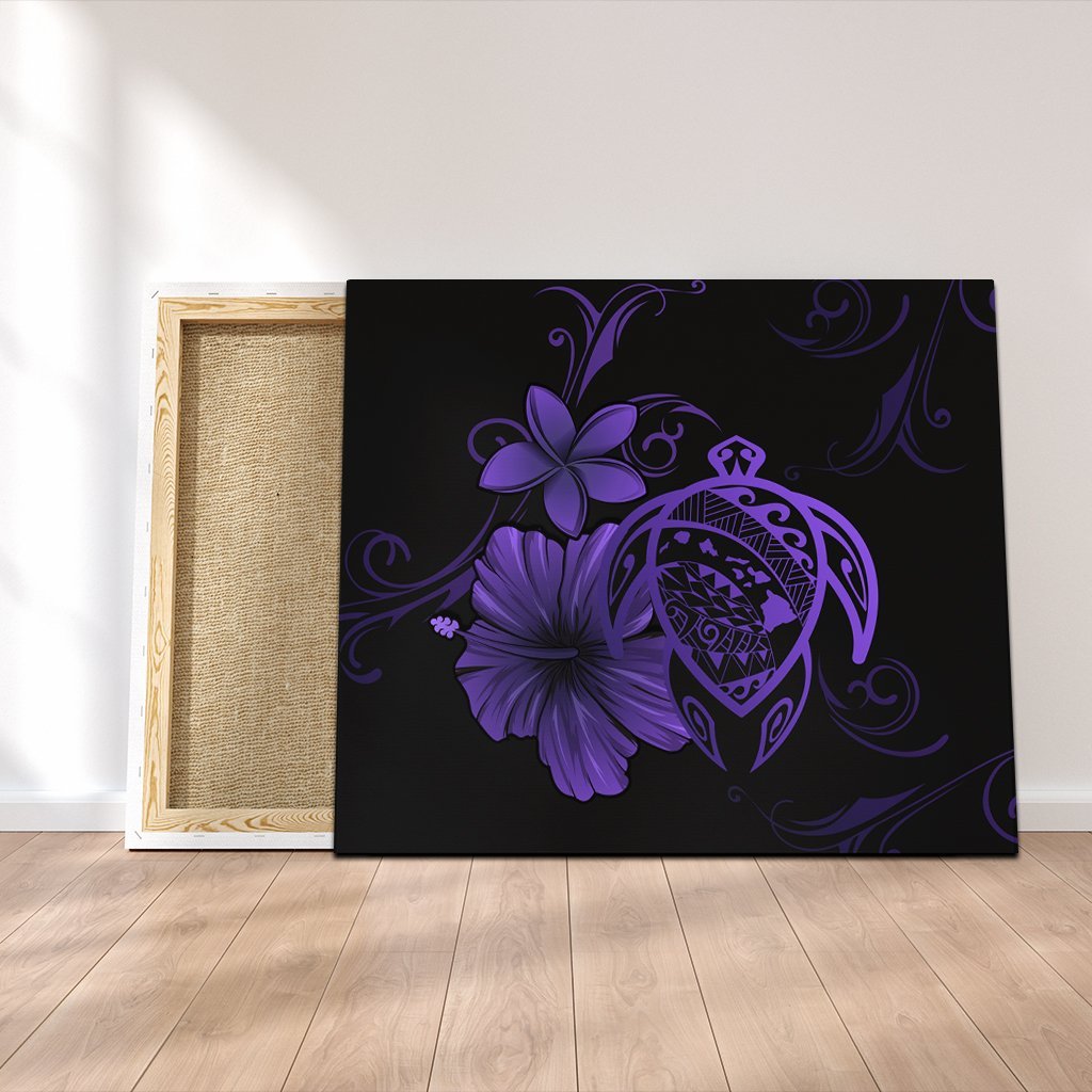 Hawaiian Map Turtle Hibiscus Plumeria Polynesian Canvas - Purple - AH Canvas Poly-cotton - Polynesian Pride