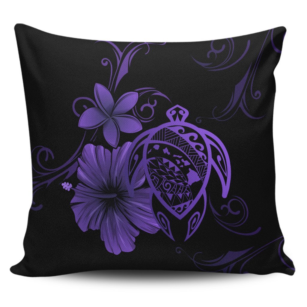 Hawaiian Map Turtle Hibiscus Plumeria Polynesian Pillow Covers - Purple - AH Pillow Covers Black - Polynesian Pride