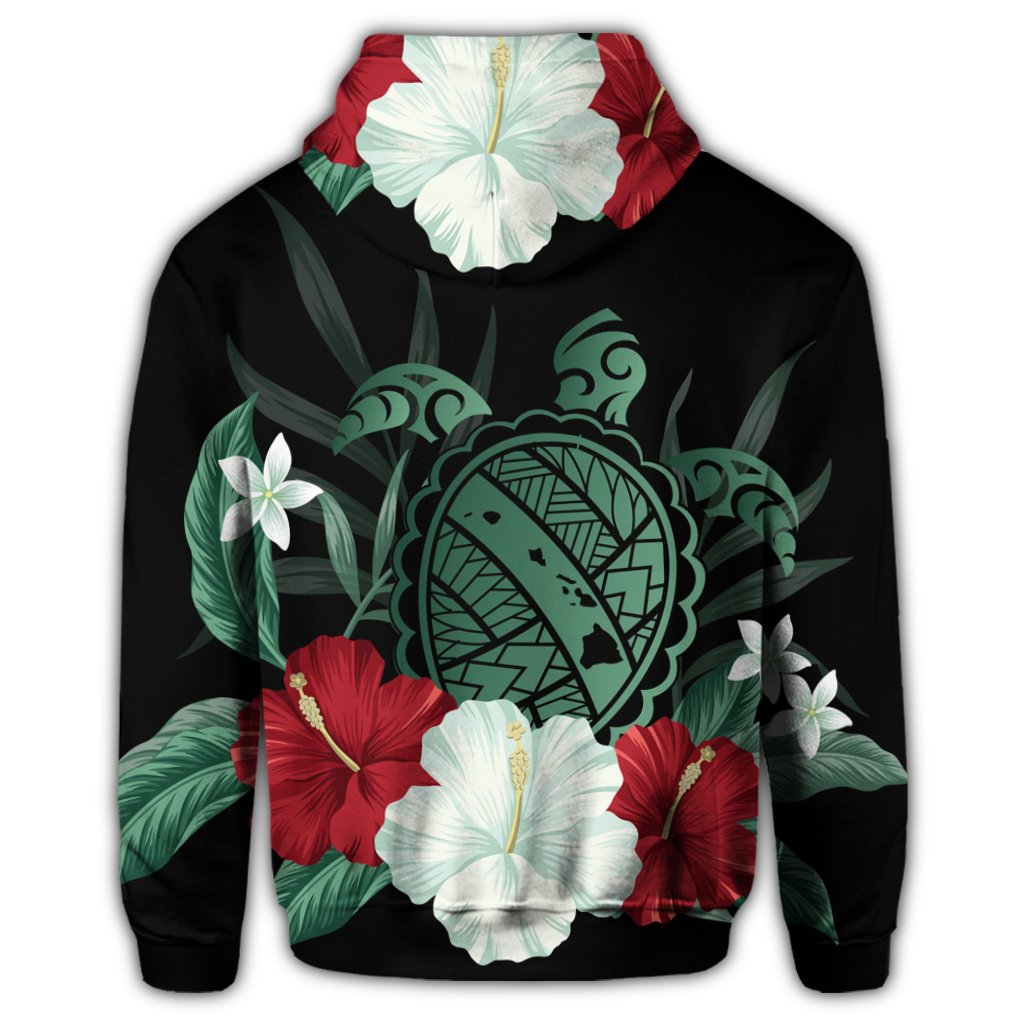 Hawaiian Map Turtle Hibiscus Polynesian Zip Hoodie - Polynesian Pride