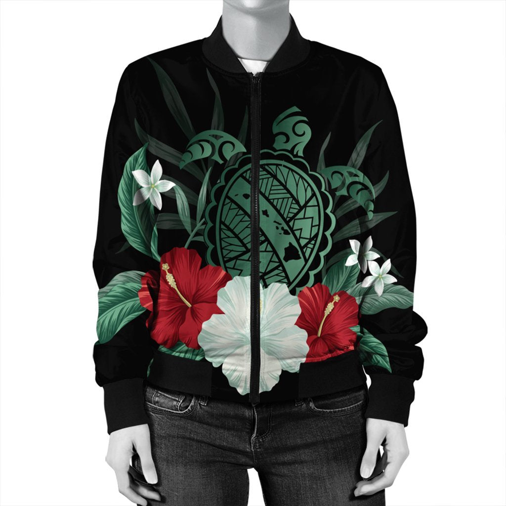 Hawaiian Map Turtle Hibiscus Polynesian Bomber Jacket - AH - Polynesian Pride