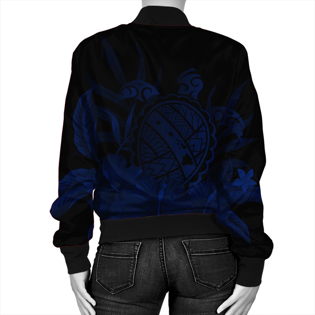 Hawaiian Map Turtle Hibiscus Polynesian Bomber Jacket - Blue - AH - Polynesian Pride
