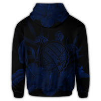 Hawaiian Map Turtle Hibiscus Polynesian Zip Hoodie Blue - Polynesian Pride