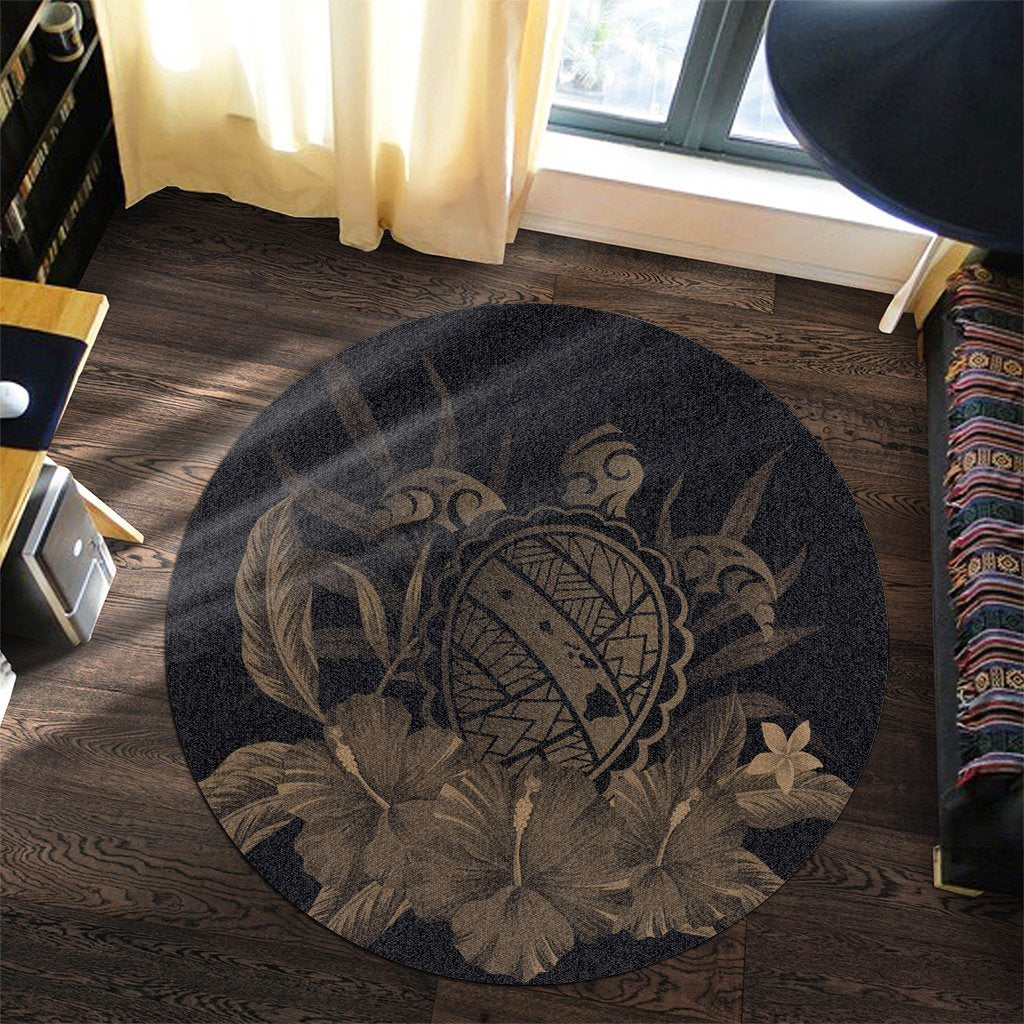 Hawaiian Map Turtle Hibiscus Polynesian Round Carpet - Gold - AH - Polynesian Pride