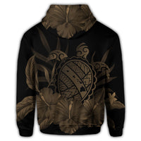 Hawaiian Map Turtle Hibiscus Polynesian Zip Hoodie Gold - Polynesian Pride