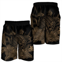 Hawaiian Map Turtle Hibiscus Polynesian Men's Shorts - Gold - AH - Polynesian Pride