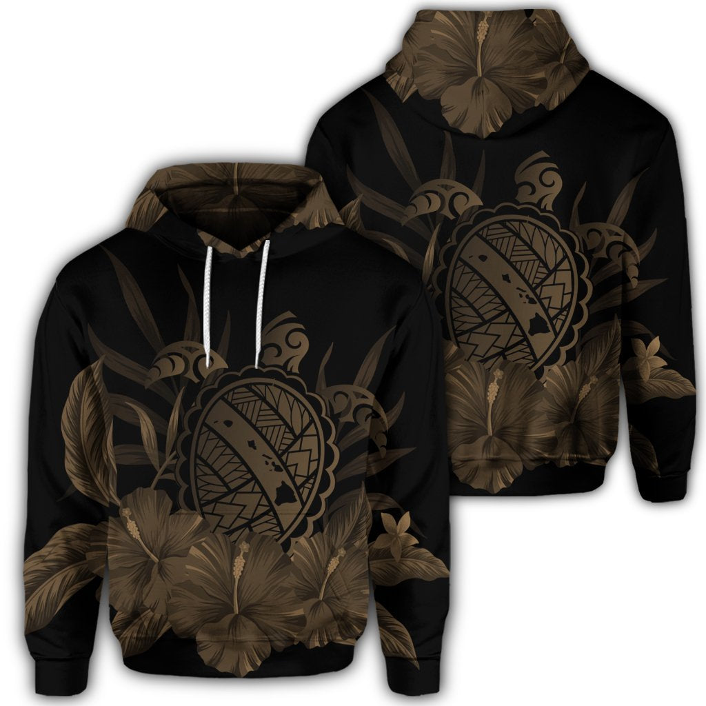 Hawaiian Map Turtle Hibiscus Polynesian Hoodie Gold Unisex Art - Polynesian Pride