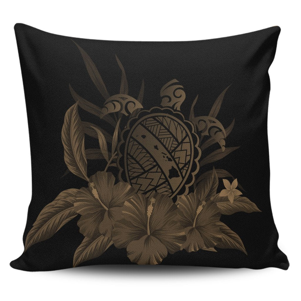 Hawaiian Map Turtle Hibiscus Polynesian Pillow Covers - Gold - AH Pillow Covers Black - Polynesian Pride