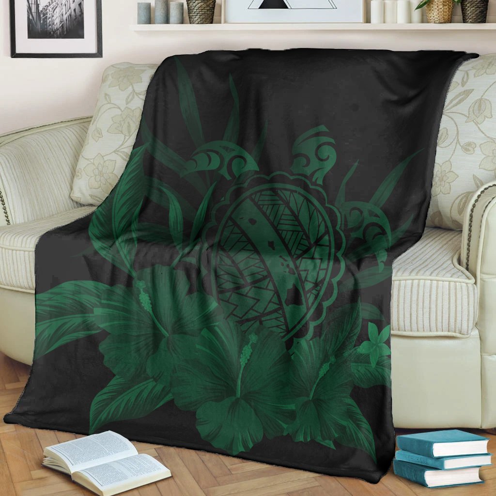 Hawaiian Map Turtle Hibiscus Polynesian Premium Blankets - Green - AH - Polynesian Pride