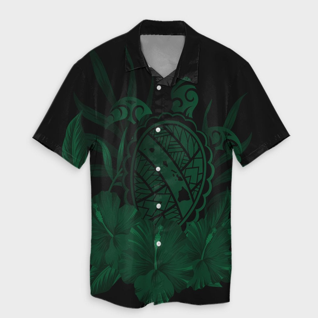 Hawaiian Map Turtle Hibiscus Polynesian Hawaiian Shirt - Green - AH Unisex Black - Polynesian Pride