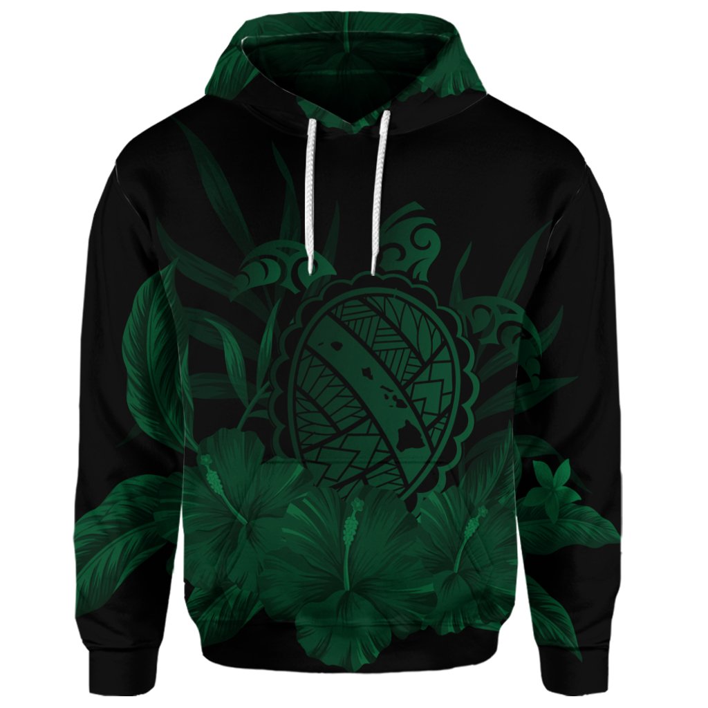Custom Hawaiian Map Turtle Hibiscus Polynesian Hoodie Green - Polynesian Pride