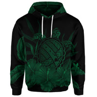 Custom Hawaiian Map Turtle Hibiscus Polynesian Hoodie Green - Polynesian Pride