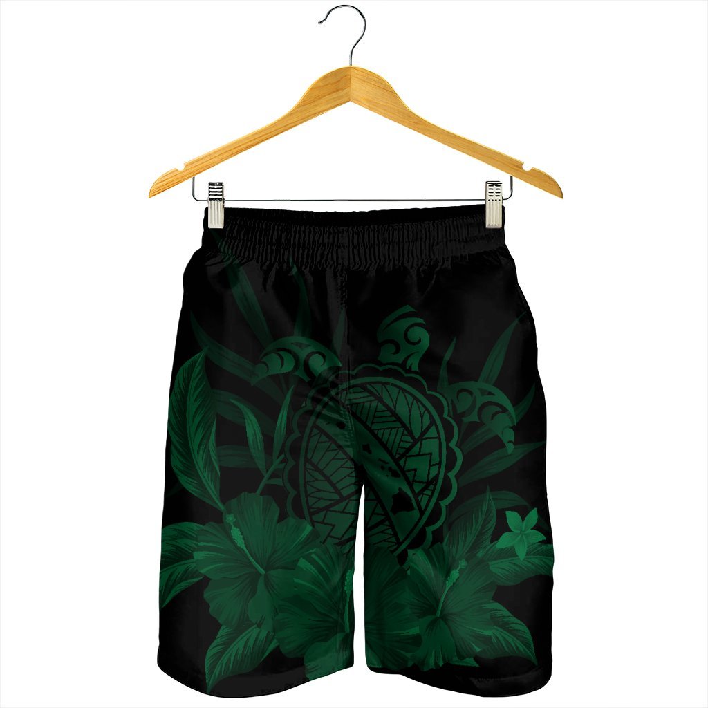 Hawaiian Map Turtle Hibiscus Polynesian Men's Shorts - Green - AH - Polynesian Pride