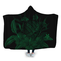 Hawaiian Map Turtle Hibiscus Polynesian Hooded Blanket - Green - AH Hooded Blanket White - Polynesian Pride