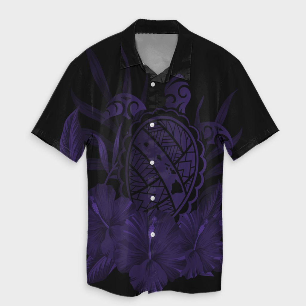 Hawaiian Map Turtle Hibiscus Polynesian Hawaiian Shirt - Purple - AH Unisex Black - Polynesian Pride