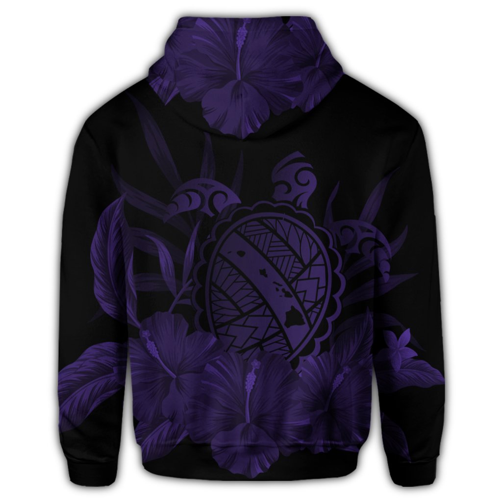 Hawaiian Map Turtle Hibiscus Polynesian Hoodie Purple - Polynesian Pride