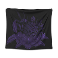 Hawaiian Map Turtle Hibiscus Polynesian Tapestry - Purple - AH Wall Tapestry Black - Polynesian Pride