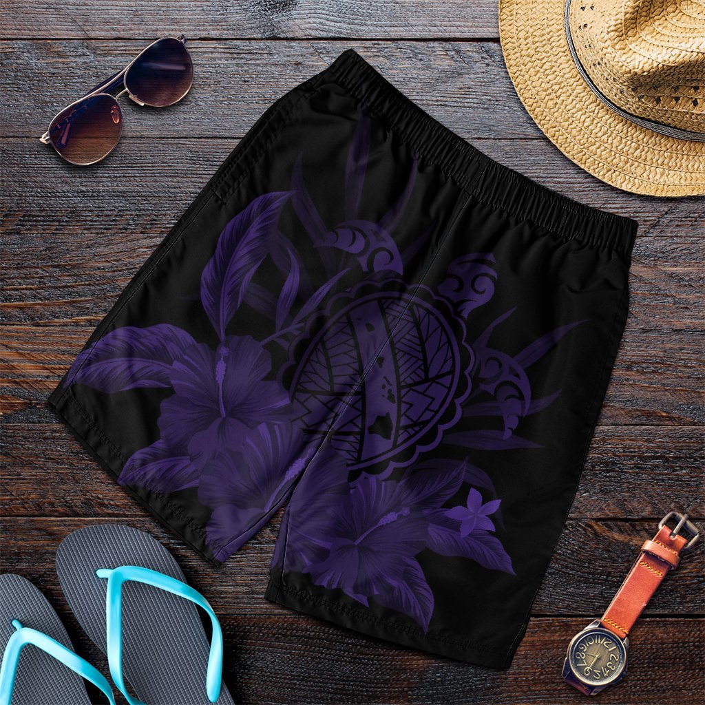 Hawaiian Map Turtle Hibiscus Polynesian Men's Shorts - Purple - AH Art - Polynesian Pride