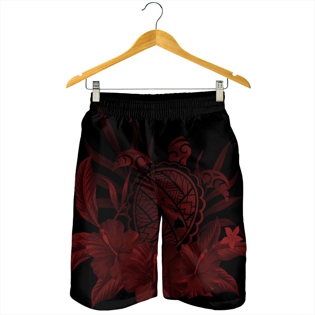 Hawaiian Map Turtle Hibiscus Polynesian Men's Shorts - Red - AH - Polynesian Pride
