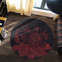 Hawaiian Map Turtle Hibiscus Polynesian Round Carpet - Red - AH - Polynesian Pride
