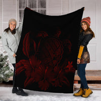 Hawaiian Map Turtle Hibiscus Polynesian Premium Blankets - Red - AH - Polynesian Pride
