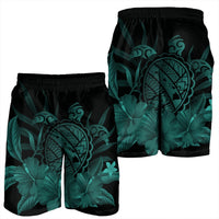Hawaiian Map Turtle Hibiscus Polynesian Men's Shorts - Turquoise - AH - Polynesian Pride