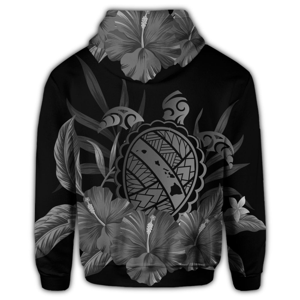 Hawaiian Map Turtle Hibiscus Polynesian Zip Hoodie White - Polynesian Pride