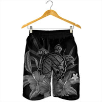 Hawaiian Map Turtle Hibiscus Polynesian Men's Shorts - White - AH - Polynesian Pride