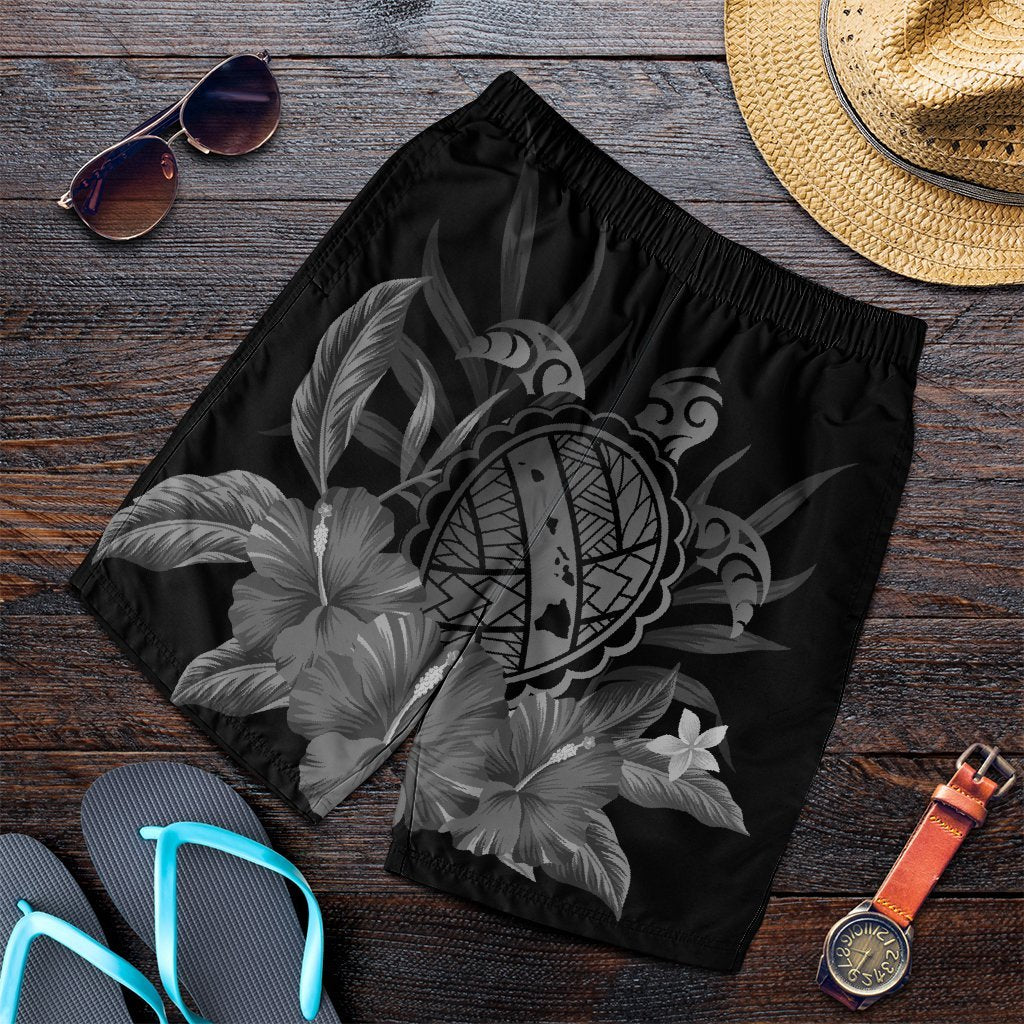 Hawaiian Map Turtle Hibiscus Polynesian Men's Shorts - White - AH Art - Polynesian Pride
