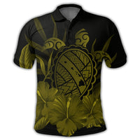 Hawaiian Map Turtle Hibiscus Polynesian Polo Shirt Yellow - Polynesian Pride