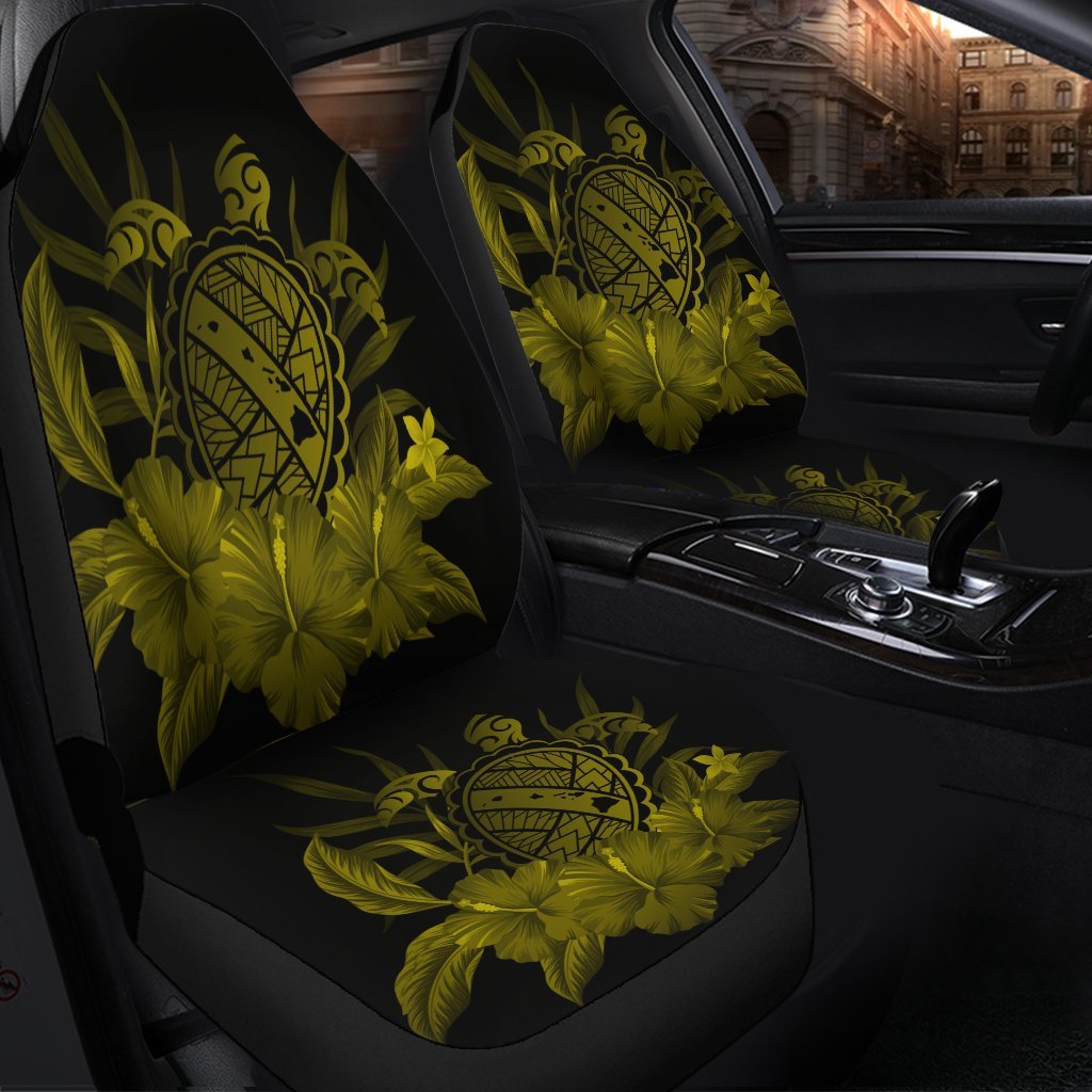 Hawaiian Map Turtle Hibiscus Polynesian Car Seat Covers - Yellow - AH - Polynesian Pride