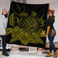 Hawaiian Map Turtle Hibiscus Polynesian Premium Quilts - Yellow - AH - Polynesian Pride