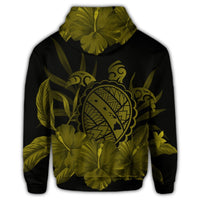 Hawaiian Map Turtle Hibiscus Polynesian Zip Hoodie Yellow - Polynesian Pride